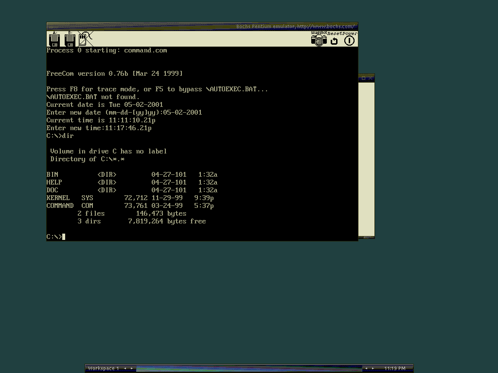 bochs 跑 FreeDOS 的命令行界面