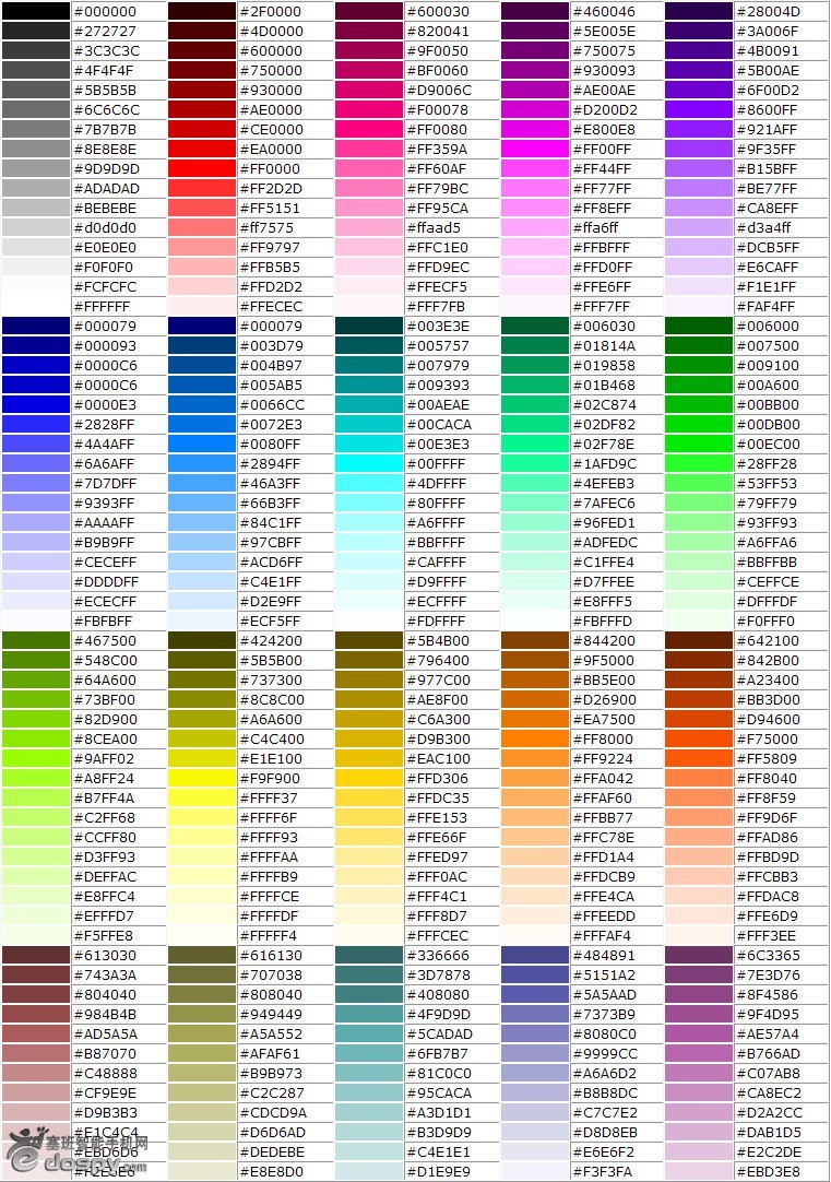 LunaTalk 支援的 HTML 色彩代碼速查