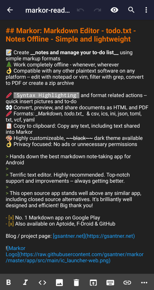 Markor 主界面与 Markdown 编辑器