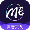 ME 應用圖標，手寫體 ME 字樣配「聲音交友」標籤