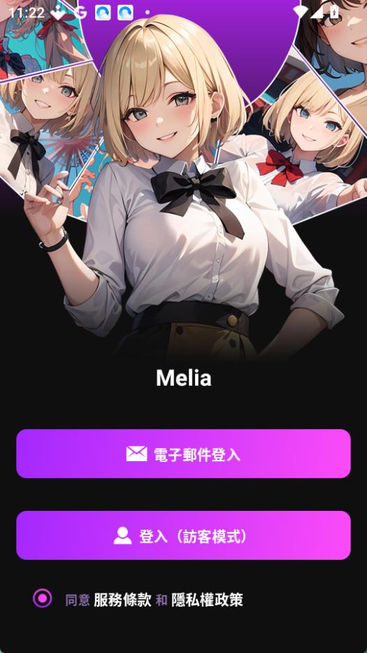 歡迎頁:兩種進入方式——電子郵件登入和訪客模式