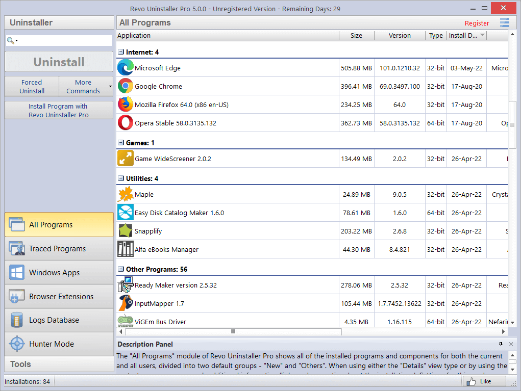 Revo Uninstaller 主介面