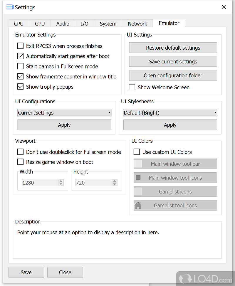 Emulator 設定頁:行為開關、介面配置與配色